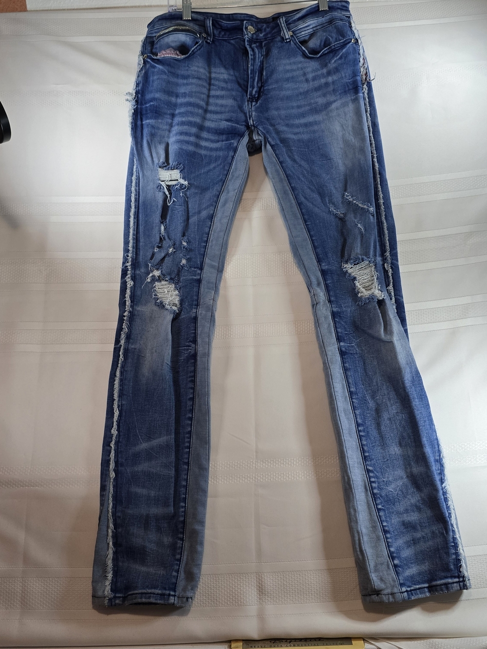 Rockstar Original Men's Blue Distressed Stretch Denim Straight Jeans Mid Rise